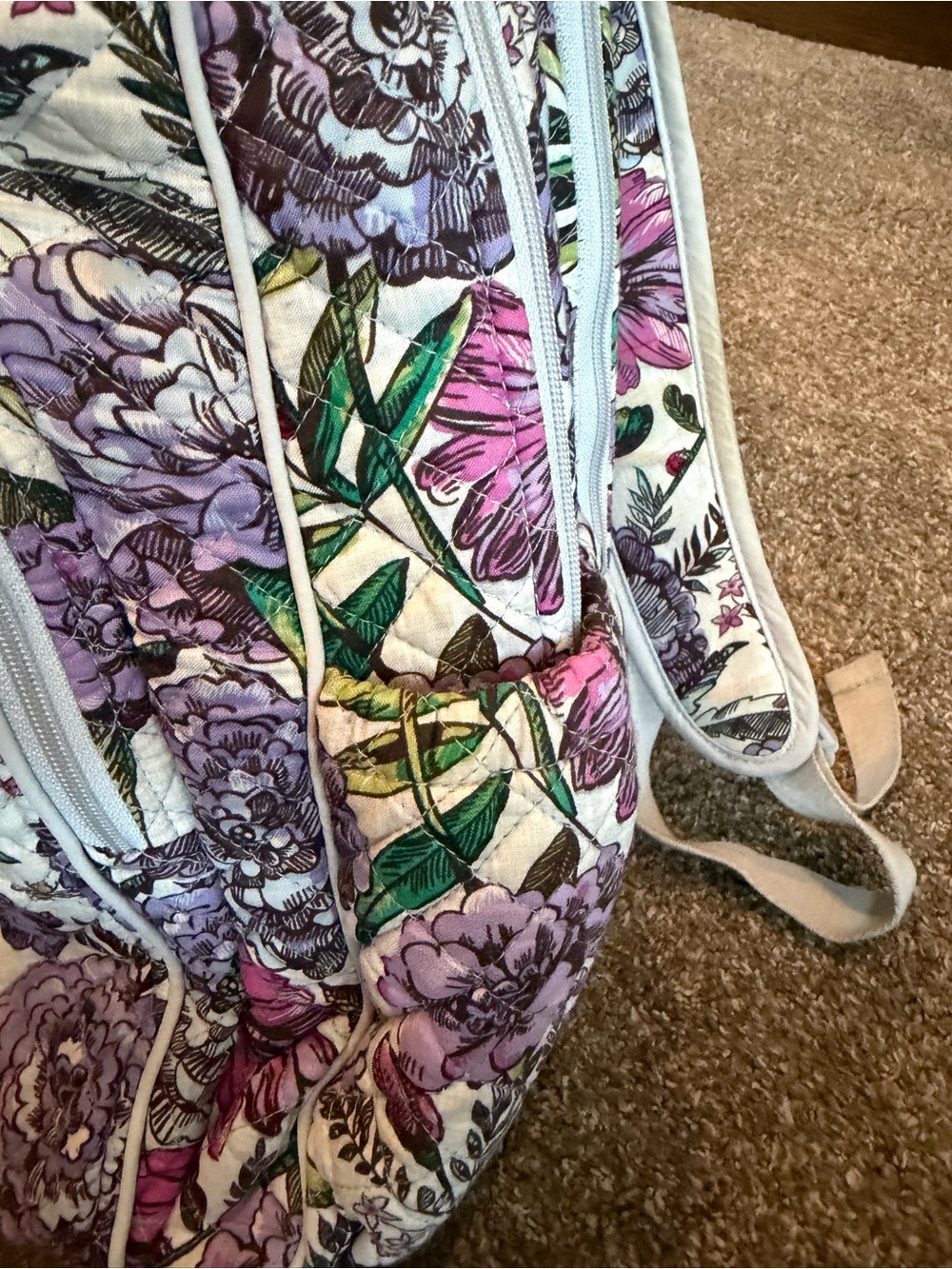 Vera Bradley Purple Floral Quilted Backpack multiple compartments - Picture 12 of 16
